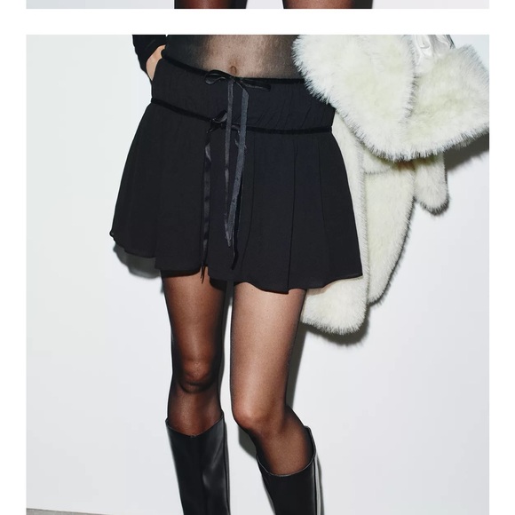 Zara NWT BLACK VELVET BOW GEORGETTE MINI SKIRT - Picture 5 of 9